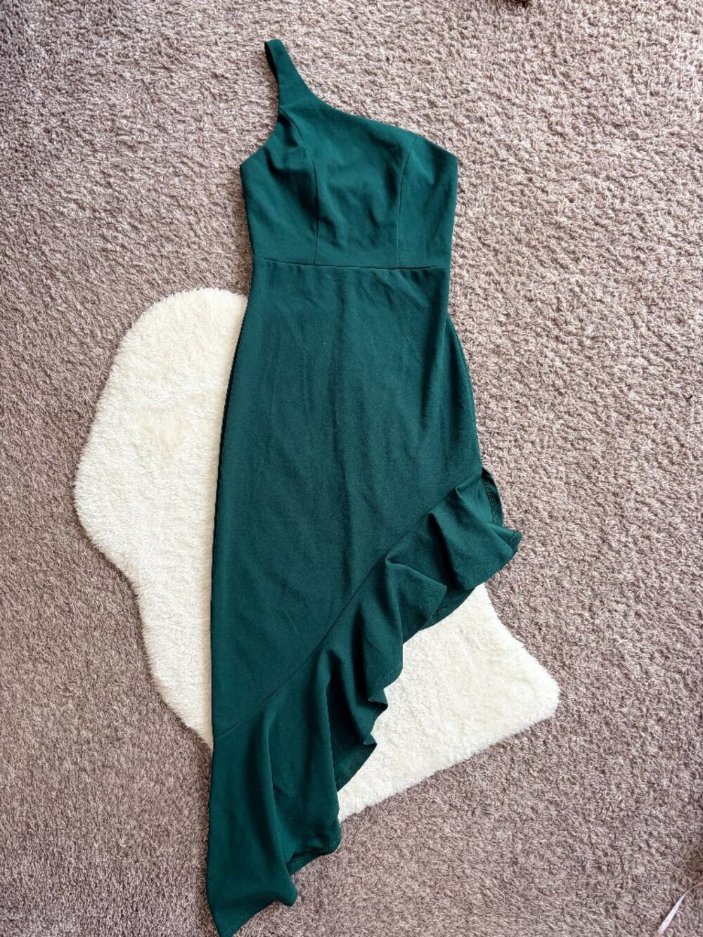Dry Goods, Forest Green High-Low, one shoulder, ruffle Formal Dress, Size M